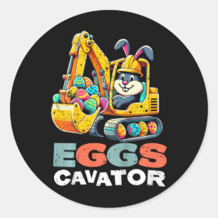 Kids Eggs Cavator Easter Bunny Excavator Boys Classic Round Sticker