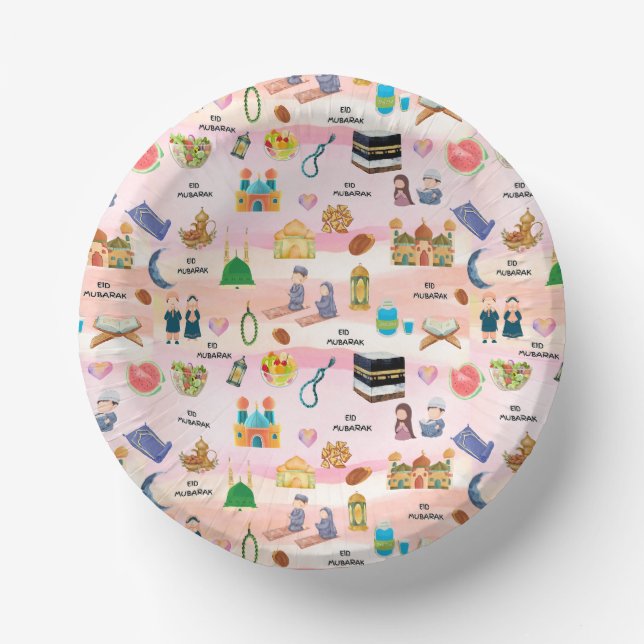 Kids Eid Mubarak Paper Bowl – Colourful Islamic Paper Plate (Front)