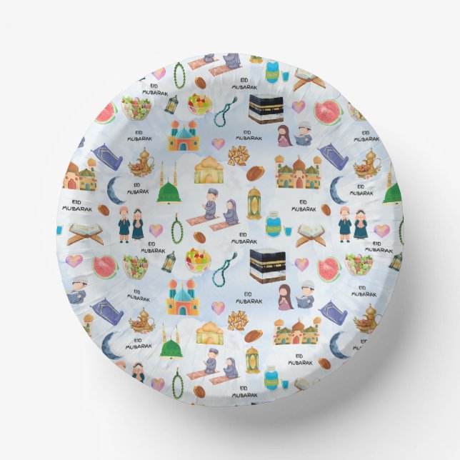 Kids Eid Mubarak Paper Bowl – Colourful Islamic Paper Plate (Front)
