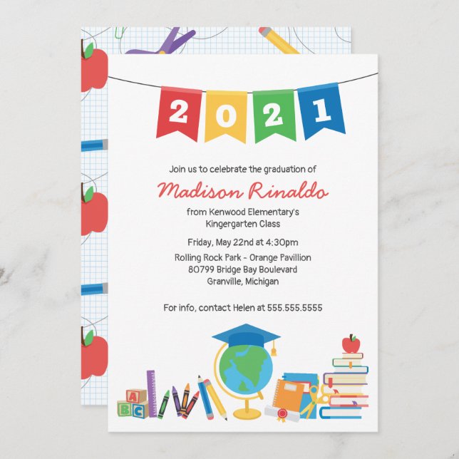 Kids Elementary Graduation Celebration  Invitation (Front/Back)