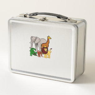 Kids Elephant Giraffe Boys Girls Lion Zoo Alligat Metal Lunch Box