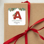 Kids Elf Initial A Christmas Square Sticker<br><div class="desc">Give the gift of personalised charm this Christmas! Our monogram stickers,  featuring Santa's elf hiding behind the letter A,  are a unique and thoughtful way to show your love. Customise with a name,  year and a heartfelt greeting. Make your Christmas gifts stand out!</div>