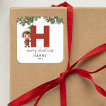 Kids Elf Initial H Christmas Square Sticker<br><div class="desc">Give the gift of personalised charm this Christmas! Our monogram stickers,  featuring Santa's elf hiding behind the letter H,  are a unique and thoughtful way to show your love. Customise with a name,  year and a heartfelt greeting. Make your Christmas gifts stand out!</div>