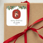 Kids Elf Initial O Christmas Square Sticker<br><div class="desc">Give the gift of personalised charm this Christmas! Our monogram stickers,  featuring Santa's elf hiding behind the letter O,  are a unique and thoughtful way to show your love. Customise with a name,  year and a heartfelt greeting. Make your Christmas gifts stand out!</div>