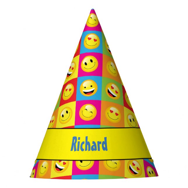 Kids Emoji Birthday Party Happy Smilies Faces Hat (Front)