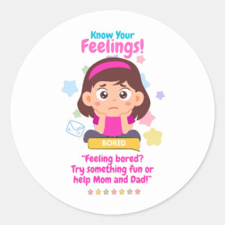Kids Emotion Featuring Bored Classic Round Sticker