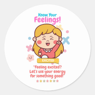 Kids Emotion Featuring Excited Classic Round Sticker