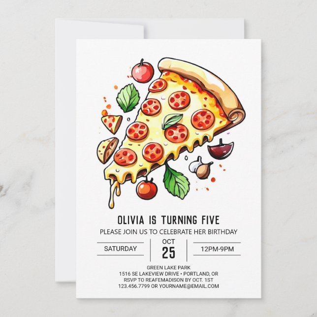  Kids Enchanted Pizza Birthday Invitation (Front)