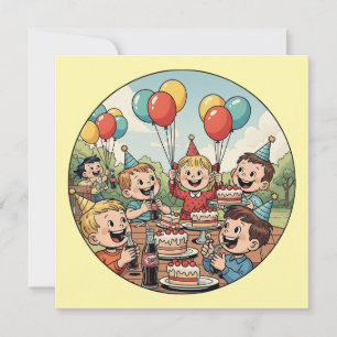 Kids Enjoying their Cakes, Sodas and Balloons Invitation