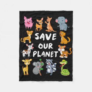 Kids Environmental Shirt With Cute Animals For Ear Fleece Blanket
