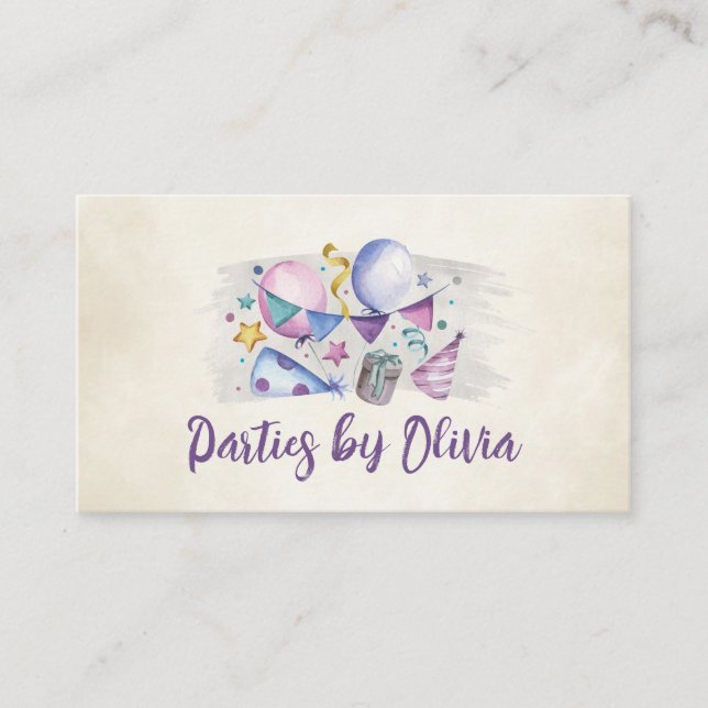 Kids Event Planner - watercolor art Business Card (Front)