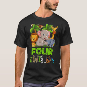 Kids Ever Wild Four 4 Birthday Old Birthday Zoo Sa T-Shirt
