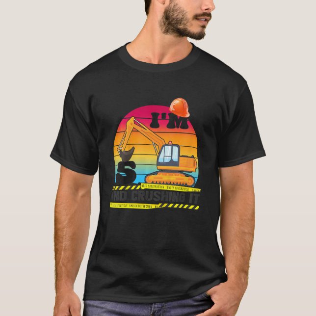 Kids Excavator 5th Birthday Construction Truck 5 Y T-Shirt (Front)