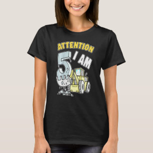 Kids Excavator I Am 5 Childrens Birthday T-Shirt