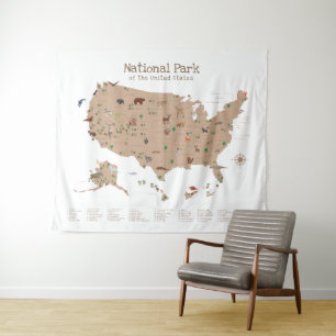 Kids Exploring National Park Map Woodland Nursery Tapestry