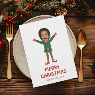 Kid's Face & Name Elf Christmas Funny Family Holiday Card