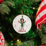 Kid's Face & Name Elf Christmas Funny Gift Ceramic Ornament<br><div class="desc">Bring laughter and joy to your holiday season with this one-of-a-kind, personalised Christmas ornament, featuring an adorable elf with the custom face of your child, family member, friend, or even pet! Perfectly crafted to capture the holiday spirit, this whimsical keepsake turns a loved one into a merry little elf dressed...</div>