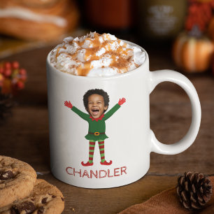 Kid's Face & Name Elf Christmas Funny Gift Coffee Mug