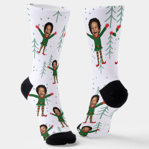 Kid's Face & Name Elf Christmas Funny Pattern Socks