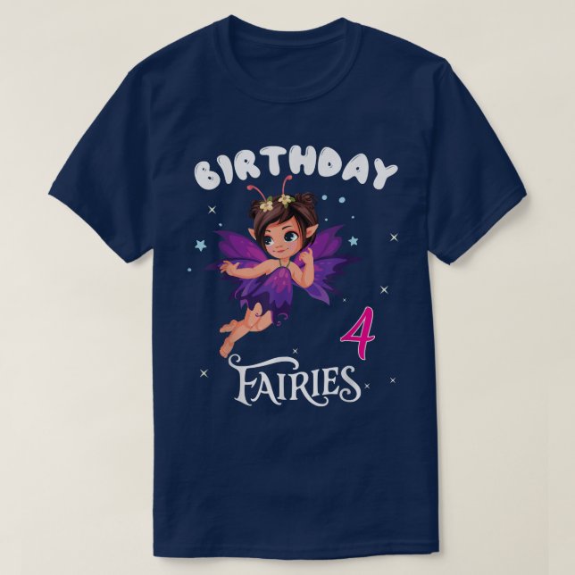 Kids Fairy Birthday Party 4 years old Fairy Birthd T-Shirt (Design Front)