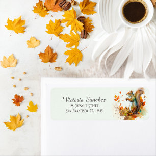 Kids Fall / Autumn Leaves Squirrel  Return Address Label