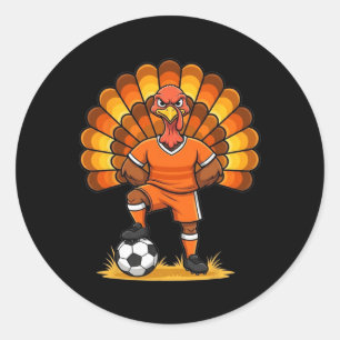Kids Fall Boys Thanksgiving Soccer Turkey Men Ll F Classic Round Sticker