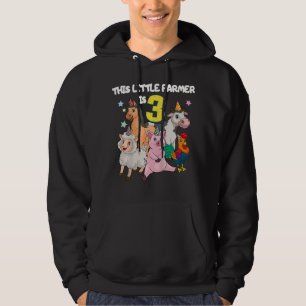 Kids Farm 3 Year Old Birthday Outfit Boy Tractor 3 Hoodie