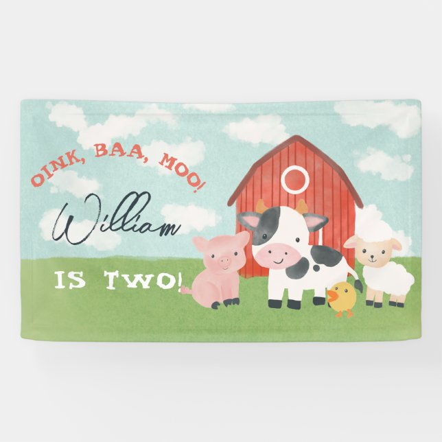 Kids Farm Animal Barnyard 2nd Birthday Banner (Horizontal)