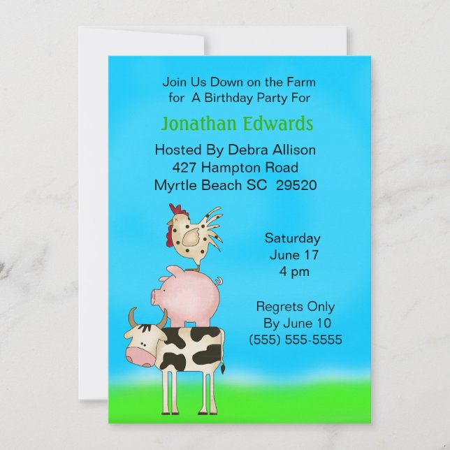 Kids Farm Animal  Theme  Birthday Invitation (Front)