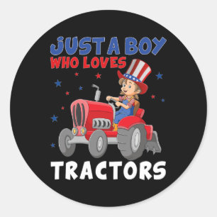 Kids Farm Lifestyle 4th July Just A Boy Who Loves Classic Round Sticker