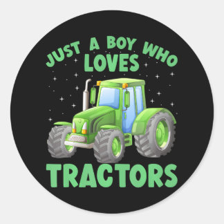 Kids Farm Lifestyle Just A Boy Who Loves Tractors Classic Round Sticker