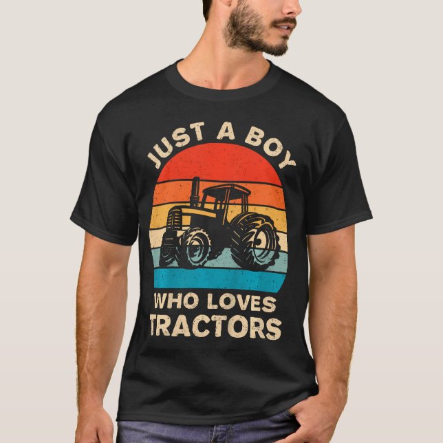 Kids Farm Lifestyle Just A Boy Who Loves Tractors  T-Shirt (Front)
