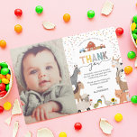 Kids Farm Themed Birthday Photo Thank You Card<br><div class="desc">Kids birthday thank you cards featuring a simple white background,  confetti,  a photo of the child,  adorable farm animals including a cow,  goat,  pig,  sheep,  donkey,  horse,  rabbit,  duck & a rooster,  and a thank you template that is easy to customise.</div>