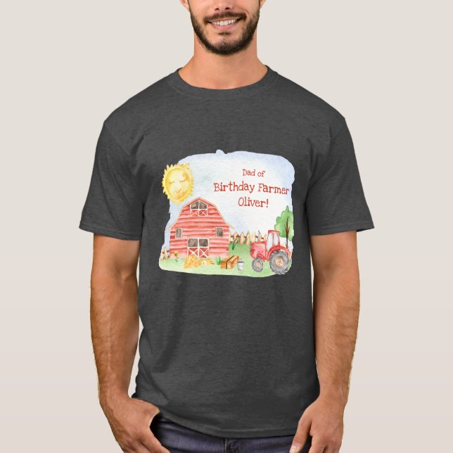 Kids Farmer Birthday Party Matching Family Dad T-Shirt (Front)