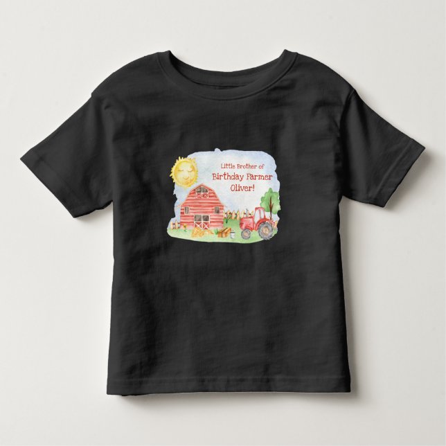 Kids Farmer Birthday Party Matching Family Sibling Toddler T-Shirt (Front)