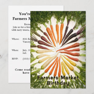 Kids Farmers Market Birthday Colourful Carrot Part Invitation