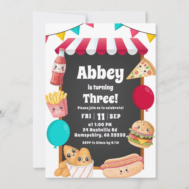 Kids Fast Food Stall Theme Birthday Invitation (Front)