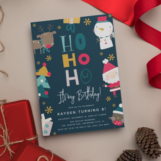 Kids Festive 'Ho Ho Ho It's My Birthday!'  Invitation (Creator Uploaded)