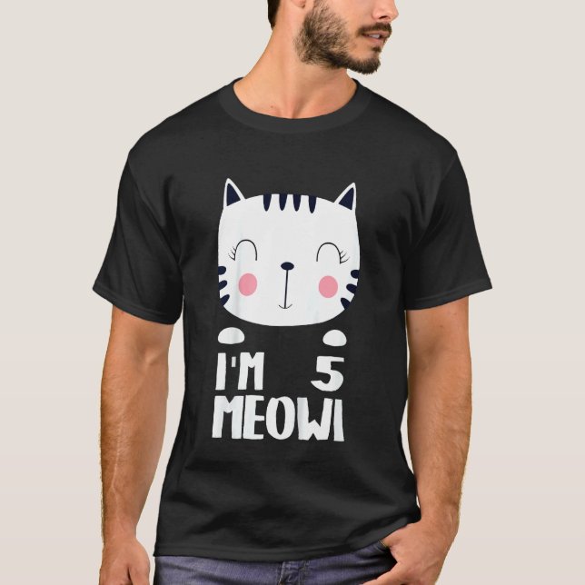 Kids Fifth Girl Birthday Kawi Cat I'm 5 Meowi 5 Ye T-Shirt (Front)