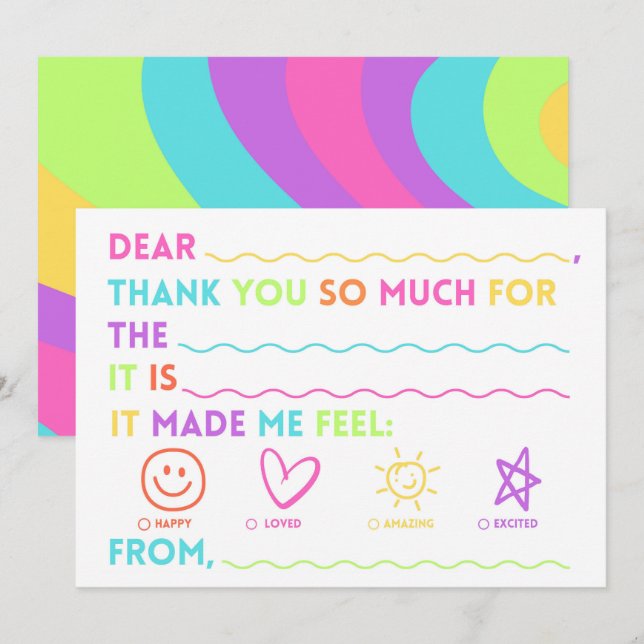 Kids Fill In The Blank Thank You Cards Rainbow (Front/Back)