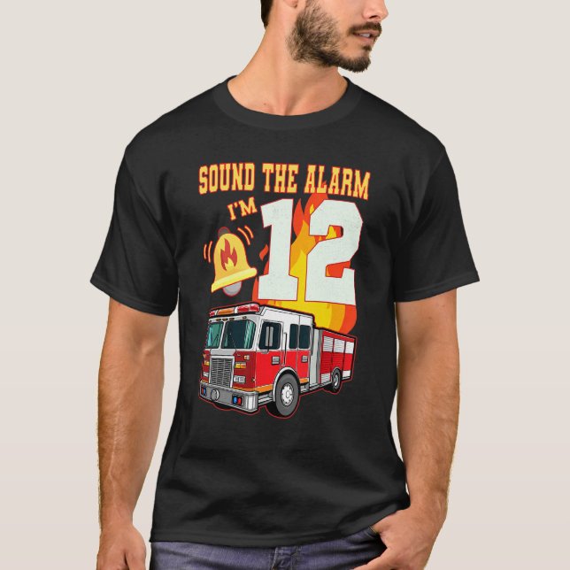 Kids Fire Truck 12th Birthday Boy Firefighter 12 Y T-Shirt (Front)