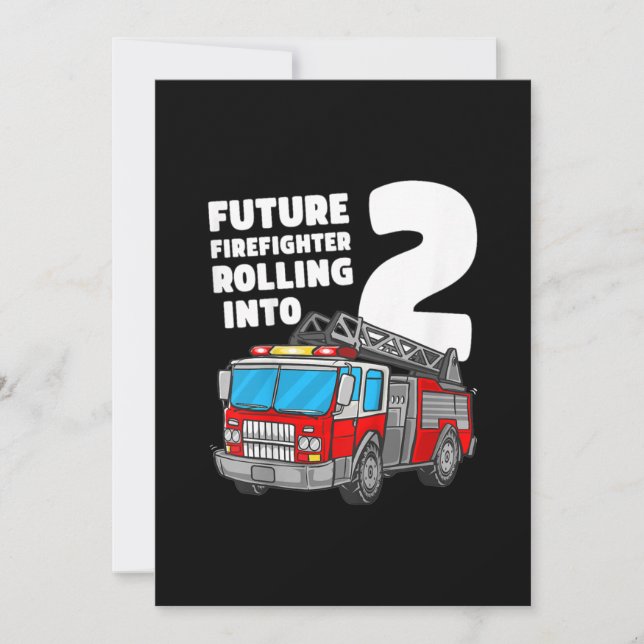Kids Fire Truck 2nd Birthday 2 Boy Toddler Fire Holiday Card (Front)