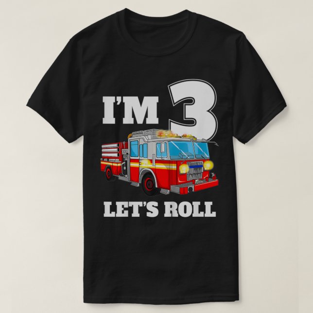 Kids Fire Truck 3rd Birthday Boy 3 Year Old Three  T-Shirt (Design Front)