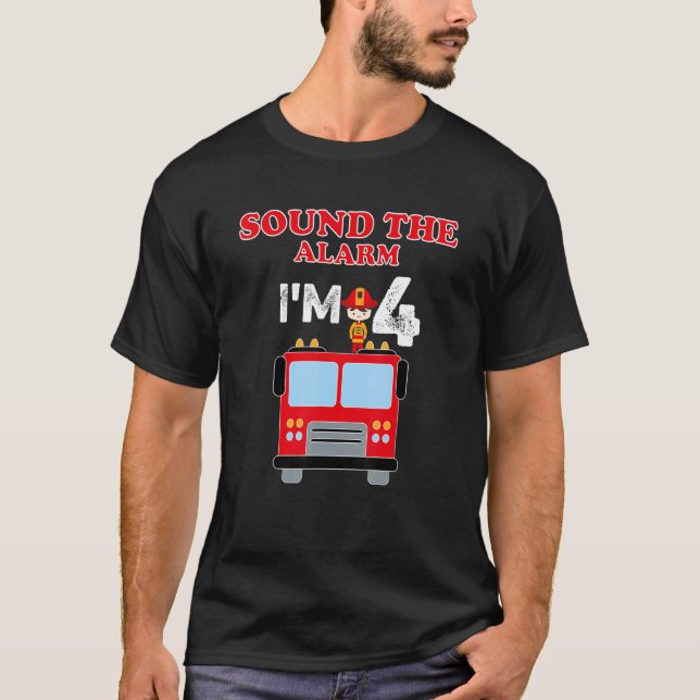 Kids Fire Truck 4 Year Old Firefighter 4th Birthda T-Shirt (Front)