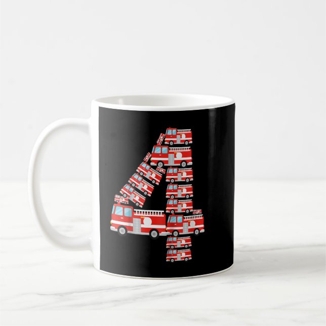 Kids Fire Truck 4th Birthday Boy Firefighter 4 Yea Coffee Mug (Left)