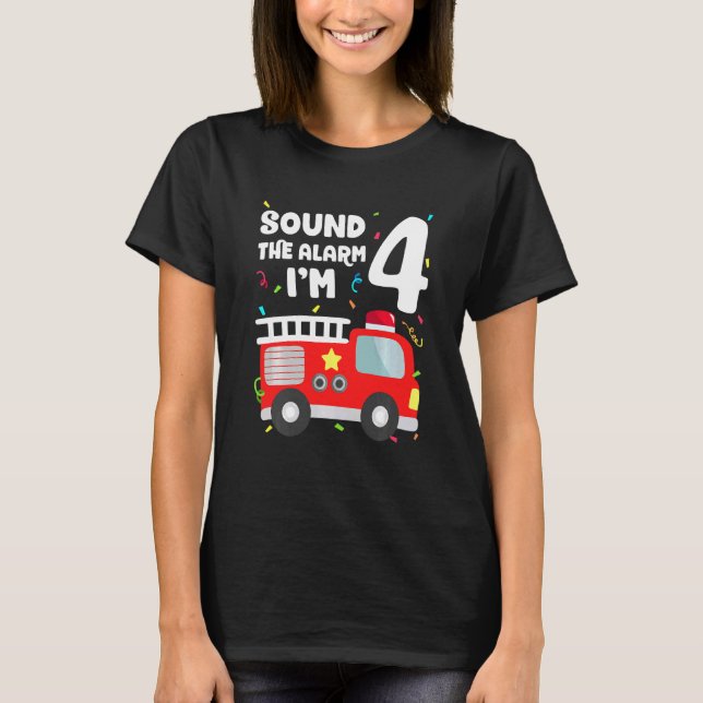 Kids Fire Truck 4th Birthday Toddler Boy Firefight T-Shirt (Front)