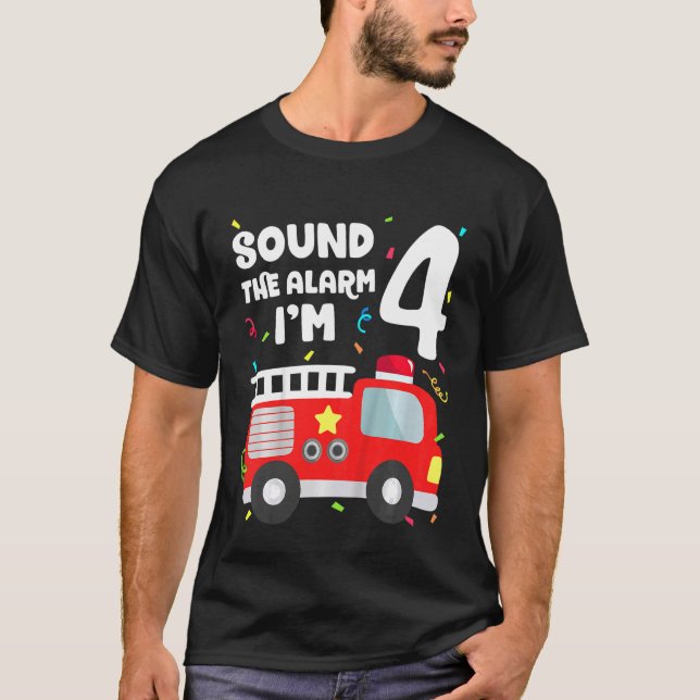 Kids Fire Truck 4th Birthday Toddler Boy Firefight T-Shirt (Front)