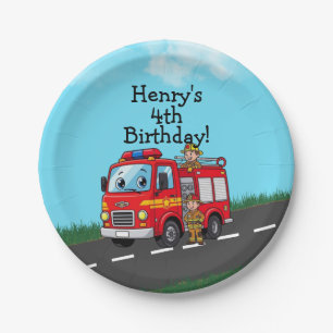 Kid's Fire Truck Birthday Party Paper Plate