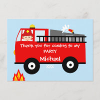 Kids Fire Truck Birthday Thank You Card