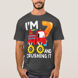 Kids Fire Truck Firefighter Monster Truck 7th Birt T-Shirt
